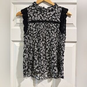 LOFT Black and White Floral Blouse